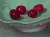 Four Cherries in Blue bowl 6"x8"